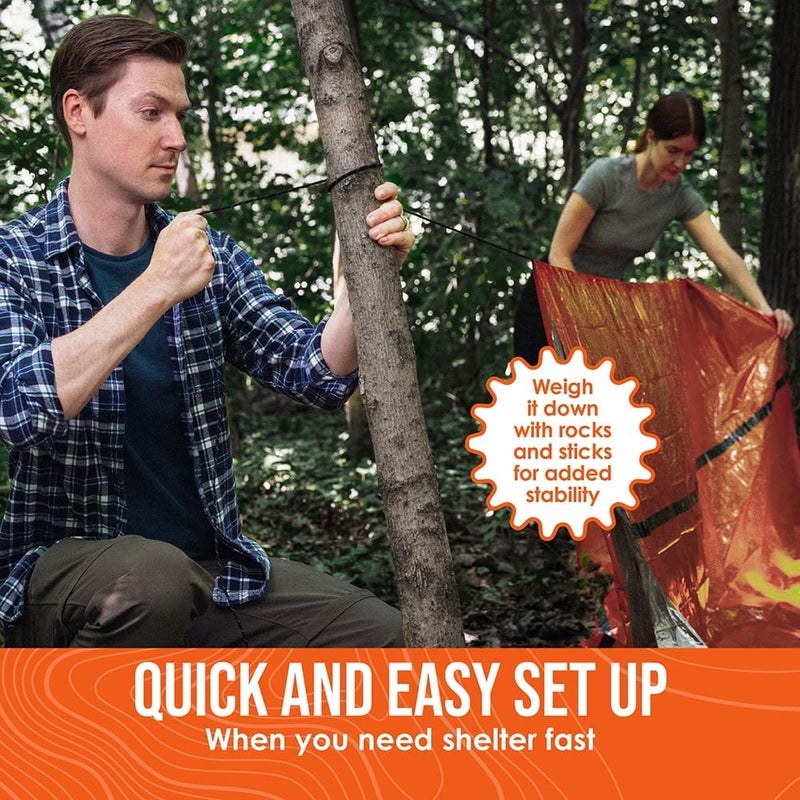 Go Time Gear Mylar Survival Gear Emergency Tent - Heat Reflective Ultralight Compact & Camping Essentials, Includes Whistle & Paracord Survival Tools, Orange, 2 Person, 4 Season - Image 5